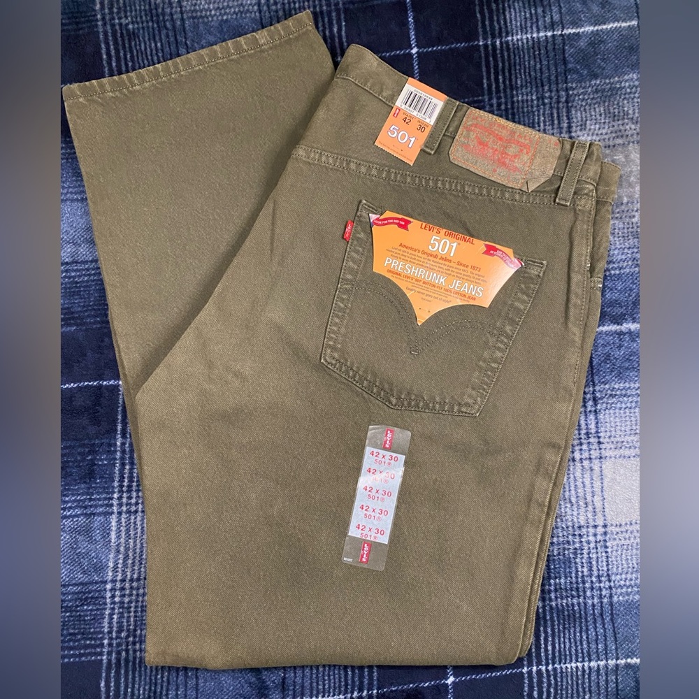 👖Vintage Levi's® Men's 501®Original Fit Jeans 501-0649 -Olive Green- Size 42x30